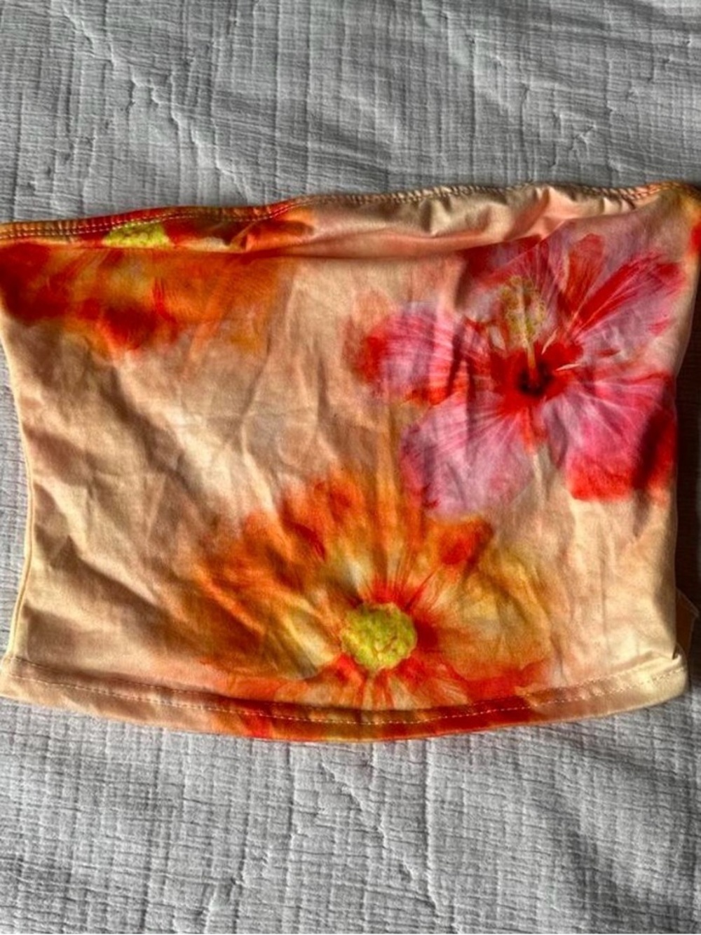 SHEIN Peach Tie-Dye Floral Mini Skirt with Red & Orange Accents